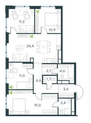 Планировка 4+ комнатной(квартира) площадью 99.1 квадратных метров в ЖК “Level Войковская”