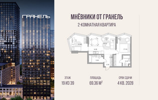 Планировка двухкомнатной(квартира) площадью 69.36 квадратных метров в “ЖК Мневники от Гранель”