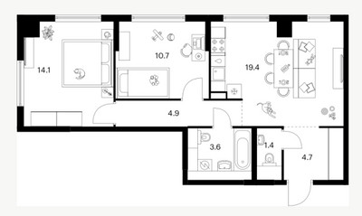 Планировка двухкомнатной(квартира) площадью 58.8 квадратных метров в ЖК “ЖК Зеленый парк”