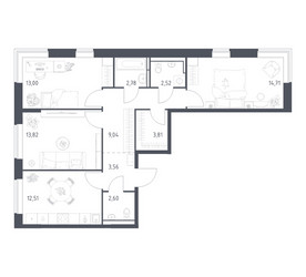 Планировка трехкомнатной(квартира) площадью 78.35 квадратных метров в ЖК “ЖК Богдановский Лес”