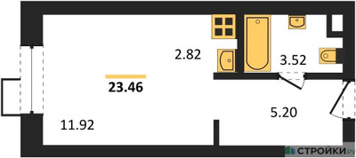 Планировка студии(апартаменты) площадью 23.46 квадратных метров в ЖК “ЖК N’ICE LOFT (Найс Лофт)”