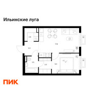 Планировка однокомнатной(квартира) площадью 40.1 квадратных метров в “ЖК Ильинские луга”