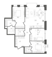 Планировка трехкомнатной(квартира) площадью 92.9 квадратных метров в “ЖК Pave (Пэйв)”