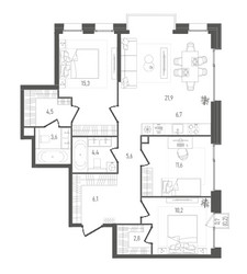 Планировка трехкомнатной(квартира) площадью 92.9 квадратных метров в ЖК “ЖК Pave (Пэйв)”