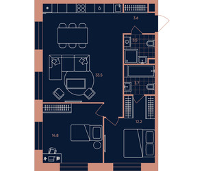 Планировка трехкомнатной(квартира) площадью 71.3 квадратных метров в ЖК “Квартал Эра”