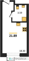 Планировка студии(квартира) площадью 21.89 квадратных метров в ЖК “ЖК Citimix (СитиМикс)”