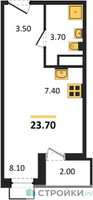 Планировка студии(квартира) площадью 23.7 квадратных метров в “ЖК Бунинские кварталы”