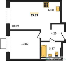 Планировка однокомнатной(квартира) площадью 35.83 квадратных метров в “ЖК Квартал Западный”