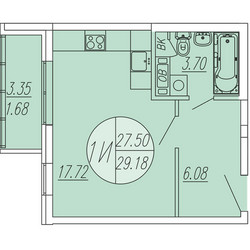 Планировка студии(квартира) площадью 29.18 квадратных метров в ЖК “ЖК Шолохово”