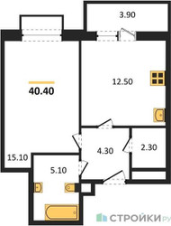Планировка однокомнатной(квартира) площадью 40.4 квадратных метров в ЖК “ЖК UP-квартал Скандинавский”
