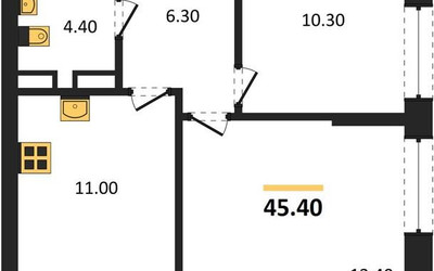 Планировка двухкомнатной(квартира) площадью 45.4 квадратных метров в ЖК “ЖК ОБЛАКА-2”