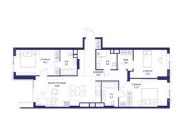 Планировка трехкомнатной(квартира) площадью 100.8 квадратных метров в “ЖК Событие”