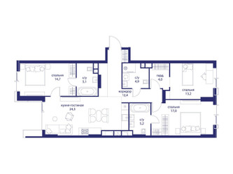 Планировка трехкомнатной(квартира) площадью 100.8 квадратных метров в ЖК “ЖК Событие”