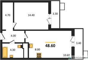 Планировка однокомнатной(квартира) площадью 48.6 квадратных метров в “ЖК Пироговская Ривьера”