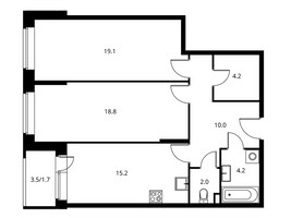 Планировка двухкомнатной(квартира) площадью 76.8 квадратных метров в “ЖК Солнечный парк”