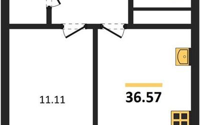 Планировка однокомнатной(квартира) площадью 36.57 квадратных метров в ЖК “ЖК Новотомилино”