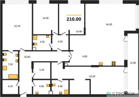 Планировка 4+ комнатной(квартира) площадью 210 квадратных метров в “ЖК Вишневый сад”
