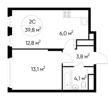 Планировка двухкомнатной(квартира) площадью 39.8 квадратных метров в “ЖК Переделкино Ближнее”