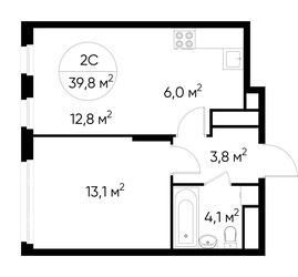 Планировка двухкомнатной(квартира) площадью 39.8 квадратных метров в ЖК “ЖК Переделкино Ближнее”