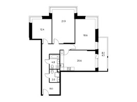 Планировка трехкомнатной(квартира) площадью 103.49 квадратных метров в “ЖК Солнечный парк”