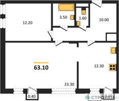 Планировка двухкомнатной(квартира) площадью 63.1 квадратных метров в “ЖК Легенда Марусино”