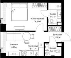 Планировка однокомнатной(квартира) площадью 35.3 квадратных метров в “ЖК Веер”