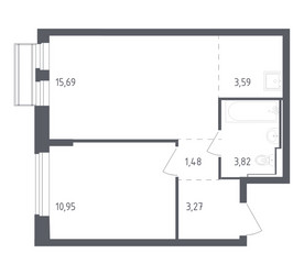 Планировка однокомнатной(квартира) площадью 38.8 квадратных метров в ЖК “ЖК Рублевский Квартал”