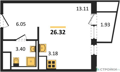 Планировка студии(квартира) площадью 26.32 квадратных метров в ЖК “ЖК Горки Парк”