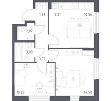 Планировка двухкомнатной(квартира) площадью 51.31 квадратных метров в “ЖК Новое Внуково”
