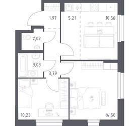 Планировка двухкомнатной(квартира) площадью 51.31 квадратных метров в ЖК “ЖК Новое Внуково”