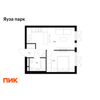 Планировка однокомнатной(квартира) площадью 33.9 квадратных метров в “ЖК Яуза Парк (Мытищи)”