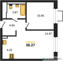 Планировка однокомнатной(квартира) площадью 38.27 квадратных метров в ЖК “ЖК Подольские кварталы”