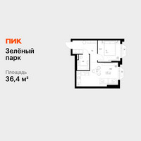 Планировка однокомнатной(квартира) площадью 36.4 квадратных метров в “ЖК Зеленый парк”