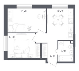 Планировка двухкомнатной(квартира) площадью 43.3 квадратных метров в ЖК “ЖК Ольховый Квартал”
