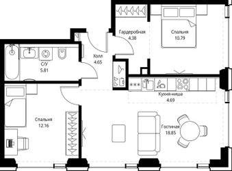 Планировка двухкомнатной(квартира) площадью 61.33 квадратных метров в ЖК “ЖК СЕТ”