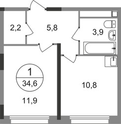 Планировка однокомнатной(квартира) площадью 34.6 квадратных метров в ЖК “ЖК Переделкино Ближнее”