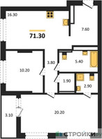 Планировка двухкомнатной(квартира) площадью 71.3 квадратных метров в “ЖК Первый квартал”