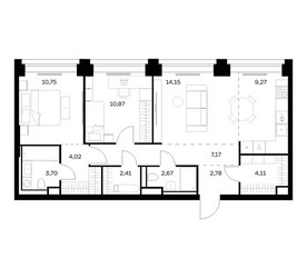 Планировка двухкомнатной(квартира) площадью 71.9 квадратных метров в ЖК “ЖК НОВА”