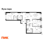 Планировка трехкомнатной(квартира) площадью 81.4 квадратных метров в “ЖК Яуза Парк (Мытищи)”
