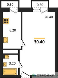 Планировка однокомнатной(квартира) площадью 30.4 квадратных метров в ЖК “ЖК Южная Долина”