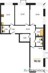Планировка трехкомнатной(квартира) площадью 78.52 квадратных метров в “ЖК Егорово Парк”