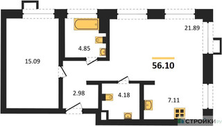 Планировка однокомнатной(апартаменты) площадью 56.1 квадратных метров в “ЖК N’ICE LOFT (Найс Лофт)”