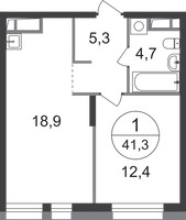 Планировка однокомнатной(квартира) площадью 41.3 квадратных метров в “ЖК Первый Московский”