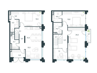 Планировка 4+ комнатной(квартира) площадью 131.7 квадратных метров в ЖК “ЖК Левел Бауманская”