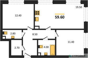 Планировка двухкомнатной(квартира) площадью 59.6 квадратных метров в “ЖК ЗИЛАРТ”