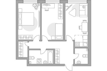 Планировка трехкомнатной(квартира) площадью 68.32 квадратных метров в ЖК “ЖК Тринити”