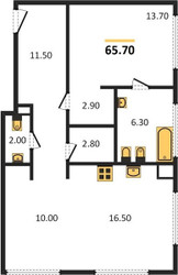 Планировка однокомнатной(квартира) площадью 65.7 квадратных метров в ЖК “Sydney Prime”