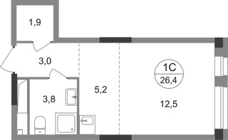 Планировка студии(квартира) площадью 26.4 квадратных метров в “ЖК Первый Московский”