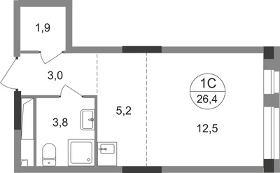 Планировка студии(квартира) площадью 26.4 квадратных метров в ЖК “ЖК Первый Московский”
