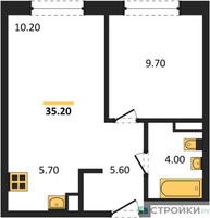 Планировка однокомнатной(квартира) площадью 35.2 квадратных метров в “ЖК Ольховый Квартал”